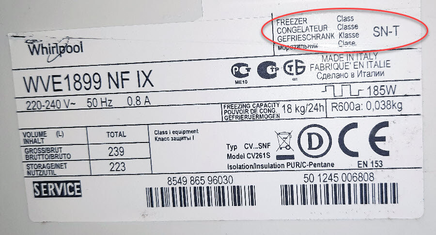 На каждой "шильде" холодильника обязательно указывается климатический класс. В данном случае холодильник может эксплуатироваться от +10 до +43 градусов.