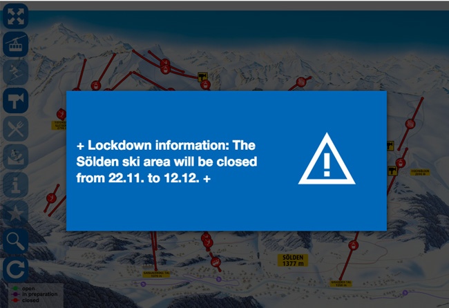 Объявление на сайте Зёльдена: подъемники закрыты до 12 декабря. 
