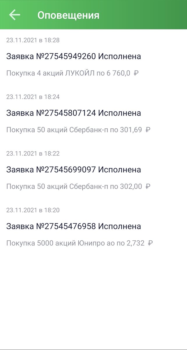 Данные по моим внеплановым покупкам на ИИС и брокерский за 23.11.21.