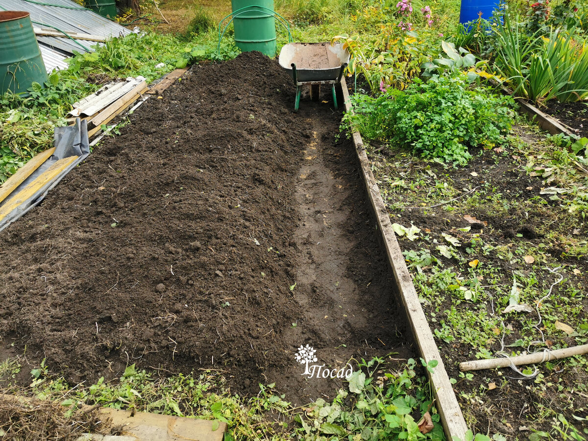 Разработала землю и прокопала траншею под дорожку.