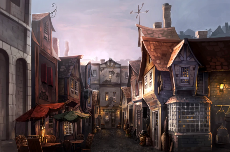 Южная сторона Диагон аллеи была занята в основном витринами магазинов, но здесь также располагались несколько издательств, компания, предоставляющая финансовые услуги, кафе и главный офис « Ежедневного пророка».