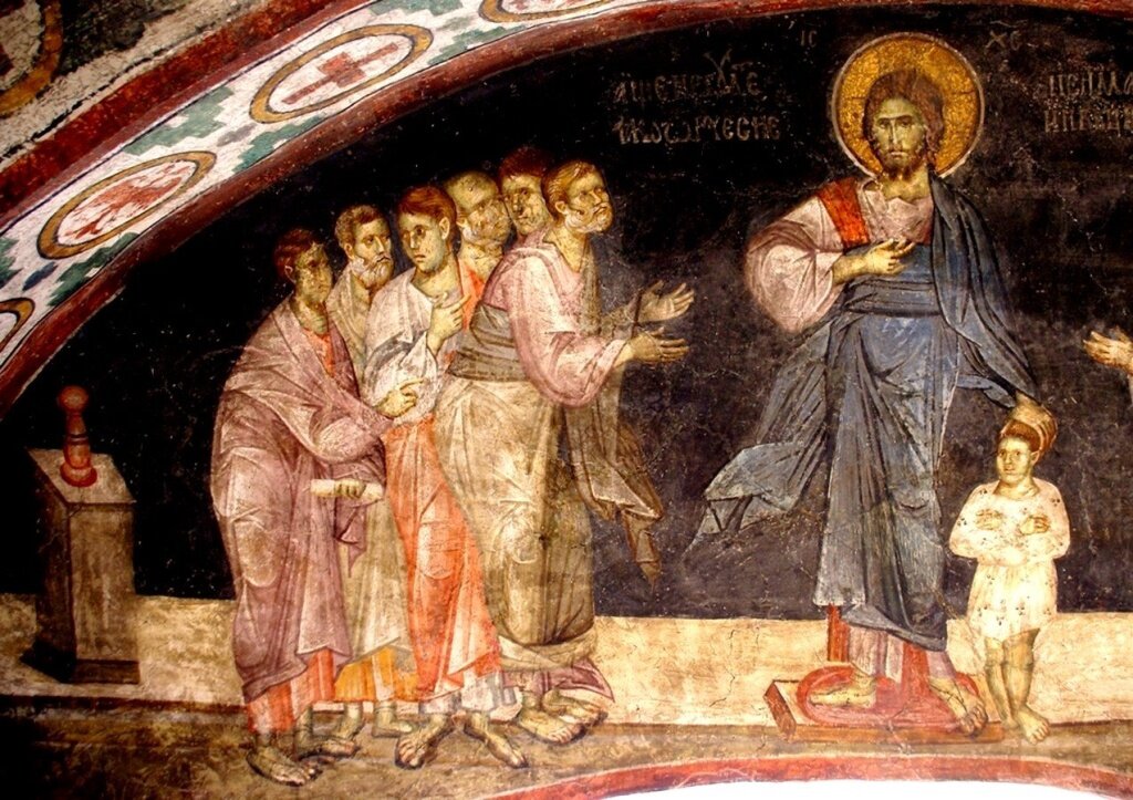Фреска монастыря Жича, Сербия. Господь и маленький Игнатий.jpg