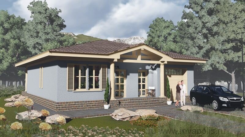 Уличный фасад - вход в дом, в котельную, гараж и окно спальни.