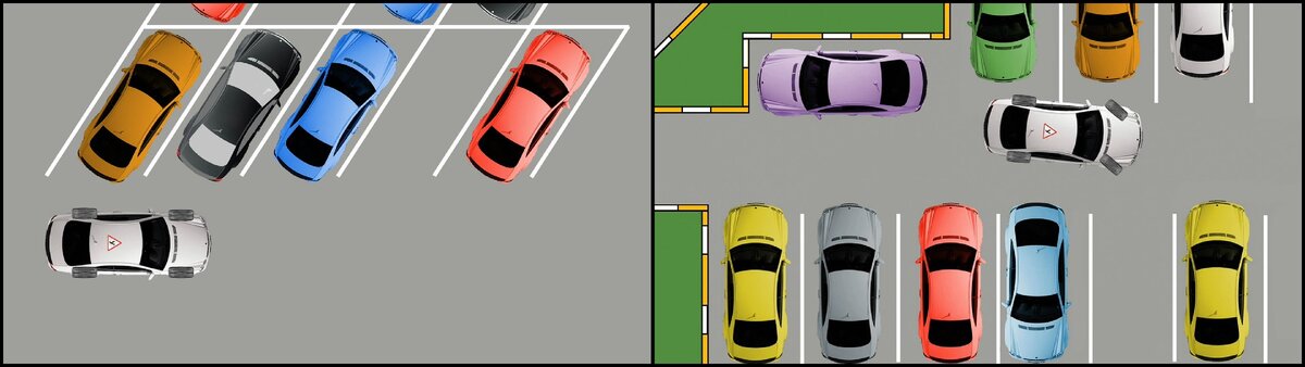 Парковку передним ходом чисто теоретически можно разбить на два вида. Это диагональная парковка и перпендикулярная парковка. Эти два вида объединяет то, что в обоих случаях мы заезжаем передним ходом.