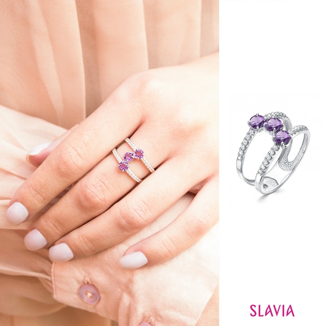 Серебряное кольцо с аместистом и фианитом (арт.  01-159300АМ-00)