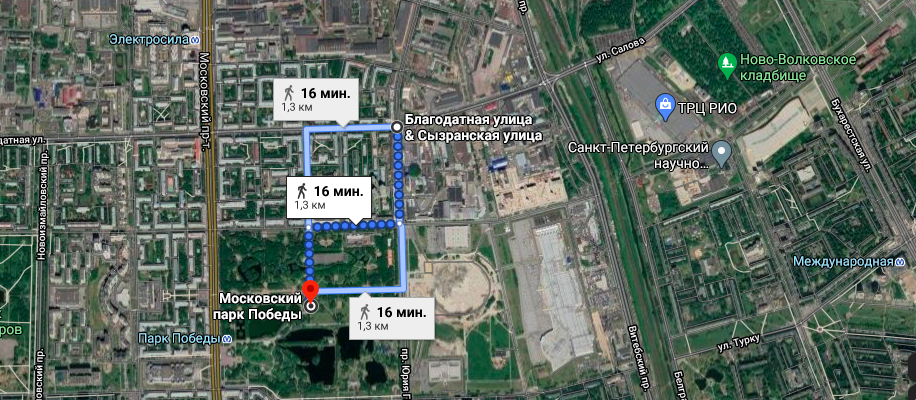 Пешая доступность до парка Победы