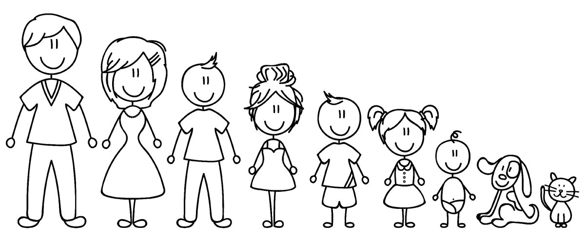 В семье четыре брата. Раскраска семья. Семья рисунок. Семья контурный рисунок. Схематичное изображение семьи.