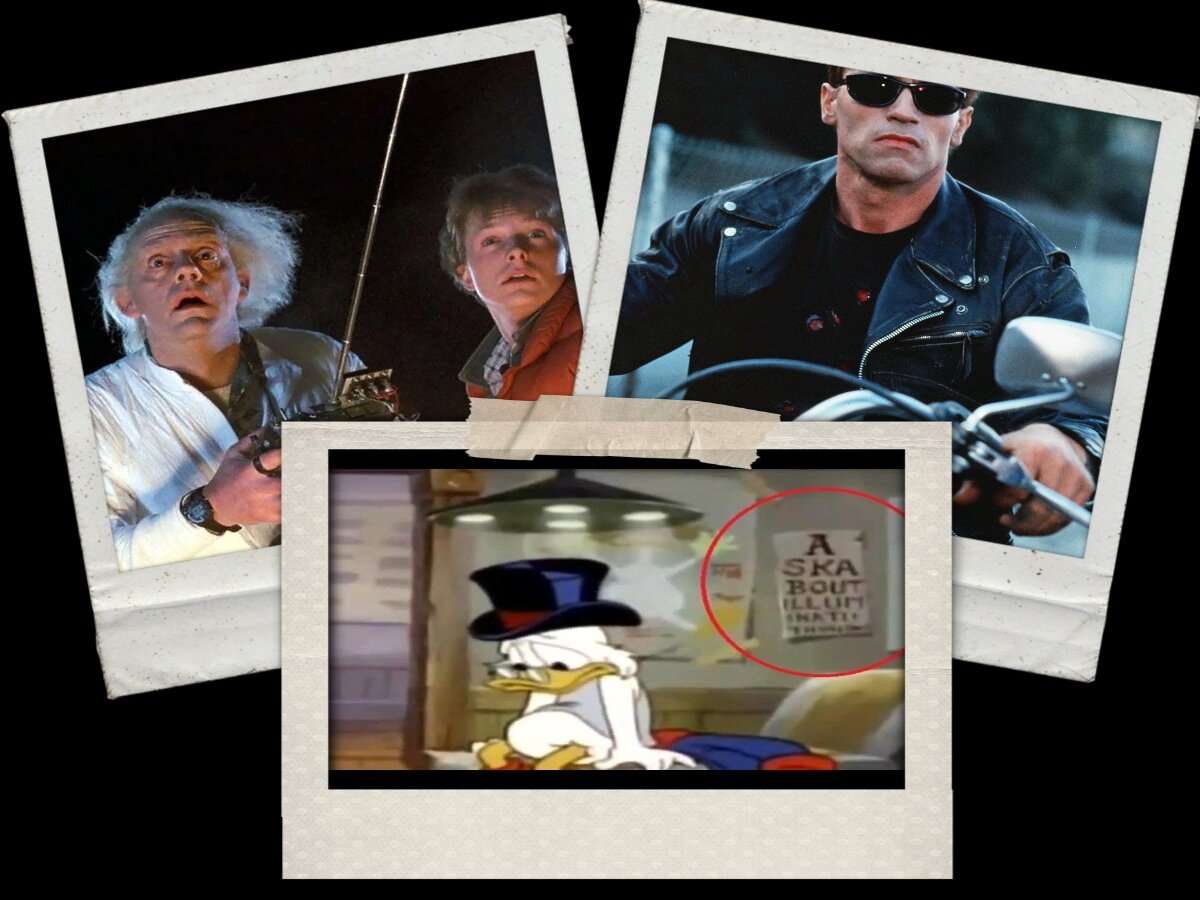 Кадры из "Назад в будущее", "Терминатор", "Утиные истории".