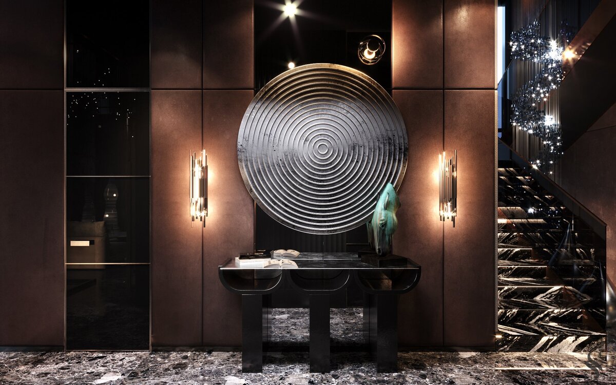 Баланс цвета и фактур, подчеркнутый предметами искусства, создает атмосферу исключительной роскоши