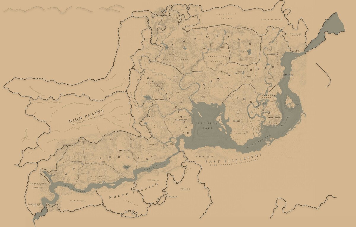 карта RDR2 эквивалентна 75 кв. км в реальной жизни