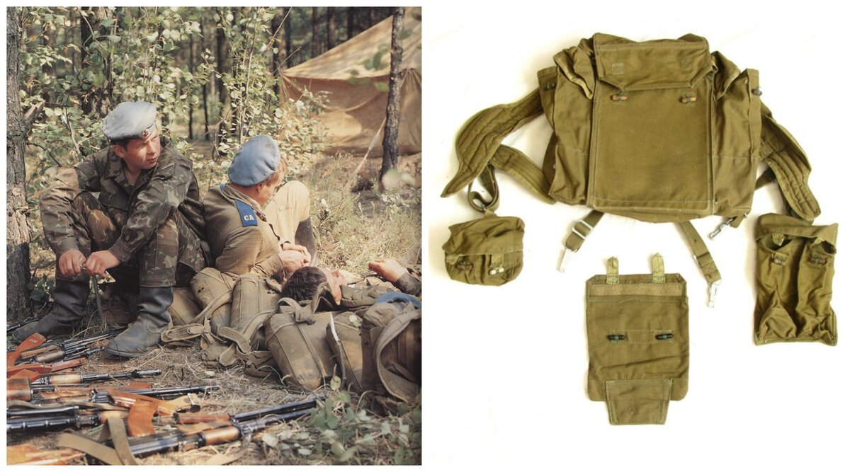 1) Советские десантники на привале с рюкзаками РД-54 2) Элементы рюкзака РД-54