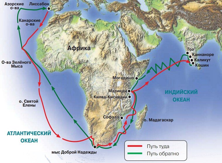 Маршрут путешествия Васко да Гамы
