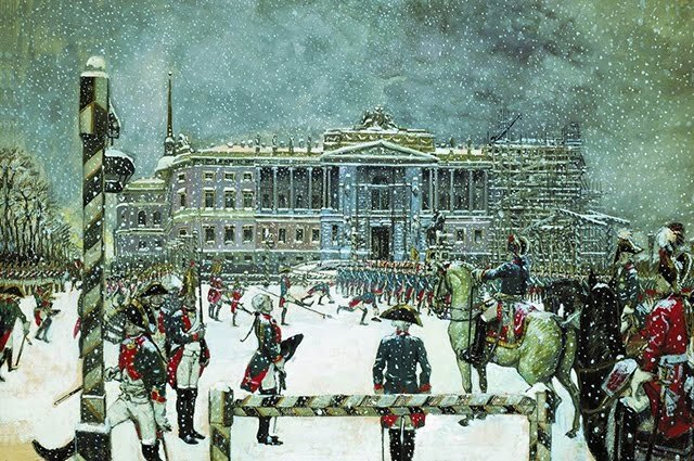 Михайловский замок. Вахтпарад при императоре Павле I. Источник: Public Domain