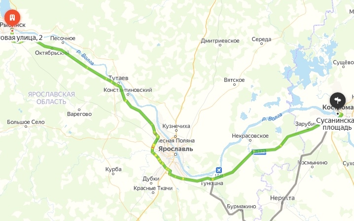 По мнению Яндекса наш маршрут должен быть таким. 