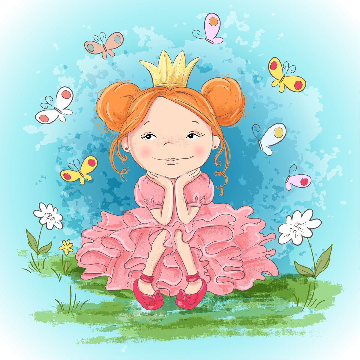 Принцесса Смеяна. https://www.vecteezy.com/vector-art/535966-little-princess-and-butterflies-hand-drawing-vector-illustration