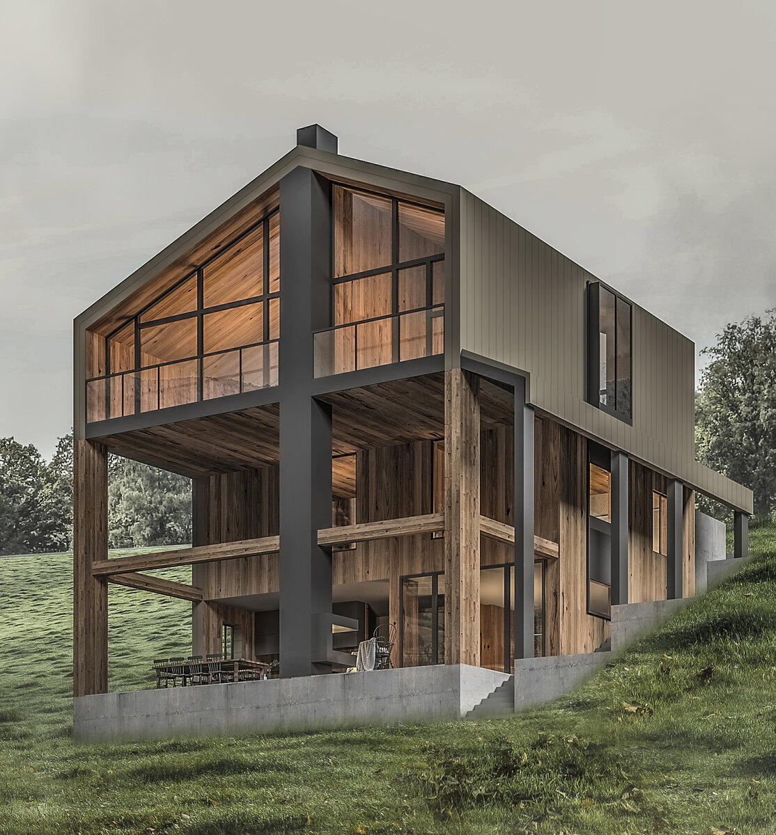 Проект автора. 3-х этажный дом с открытой террасой.