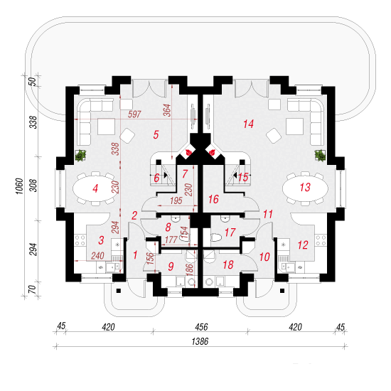 Проект дома 202 м2 на 2 семьи с мансардой, балконом и террасой - 102-83