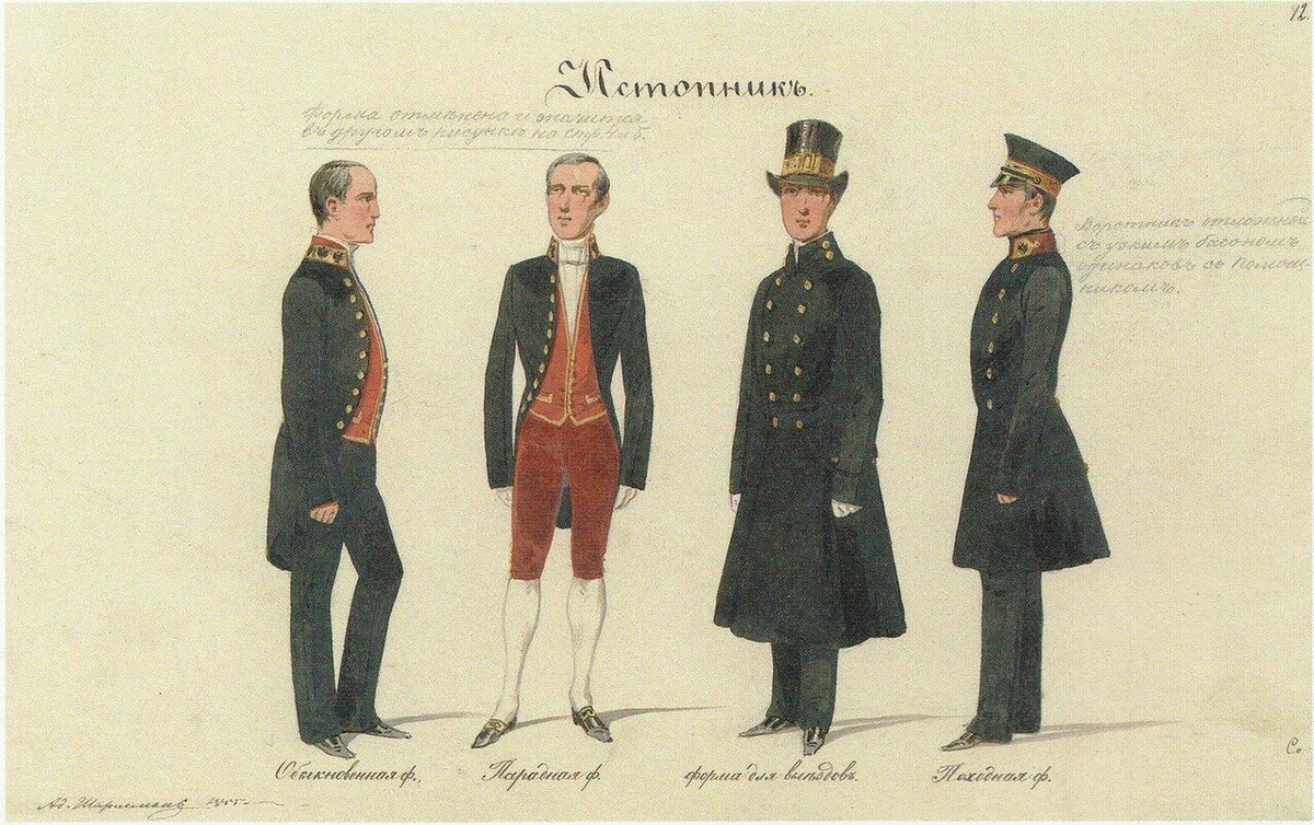 А.И. Шарлемань. Рисунки формы истопников Высочайшего двора. 1855 год. Акварель, тушь. РГИА.