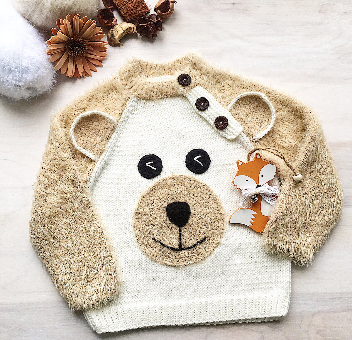 Пуловер "Мишка", размер 3‐6 месяцев