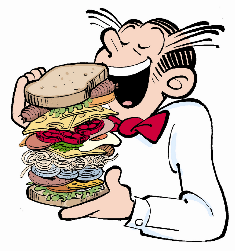 Зверский голод. Дагвуд Бамстед. Еда иллюстрация. Рисунки еды. Бутерброд.