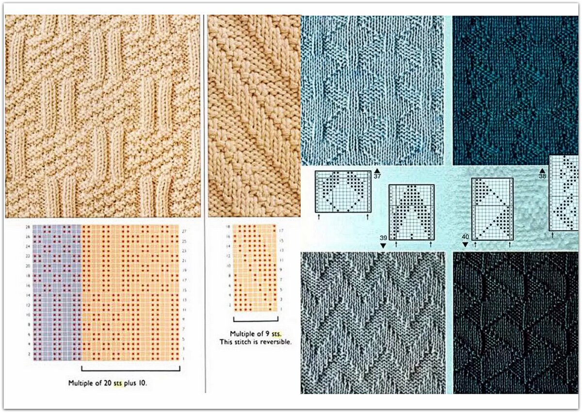 Простые схемы вязания спицами для начинающих из лицевых и изнаночных петель узоры