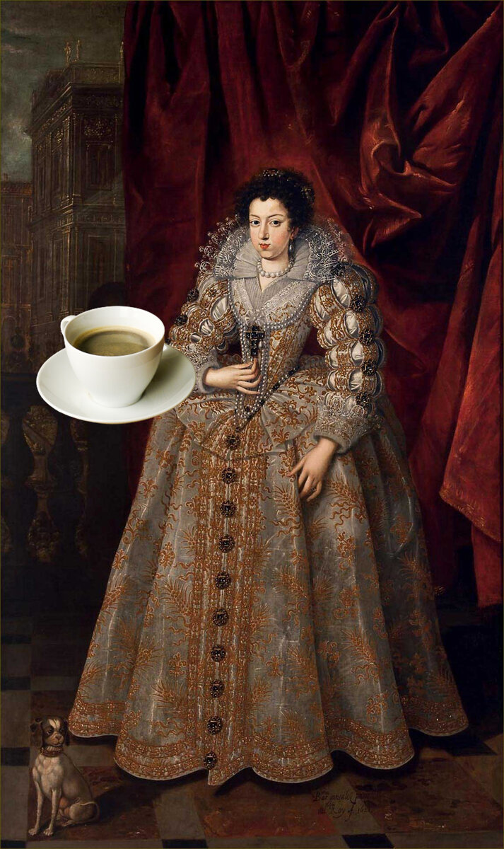 Портрет Анны Австрийской в 15 лет, работа художника Бартоломе Гонсалеса, 1616 год. И чашка шоколада)