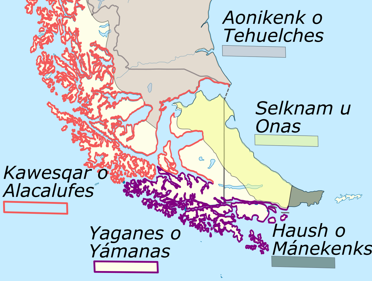 Территории расселения коренных народов в южной части Патагонии. Источник: wikipedia.org