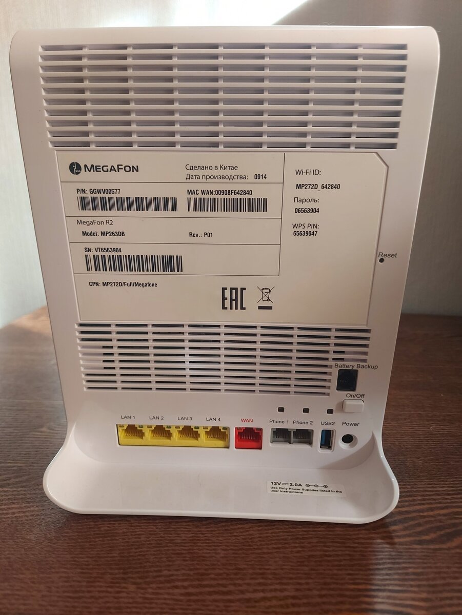 Задняя панель устройства.