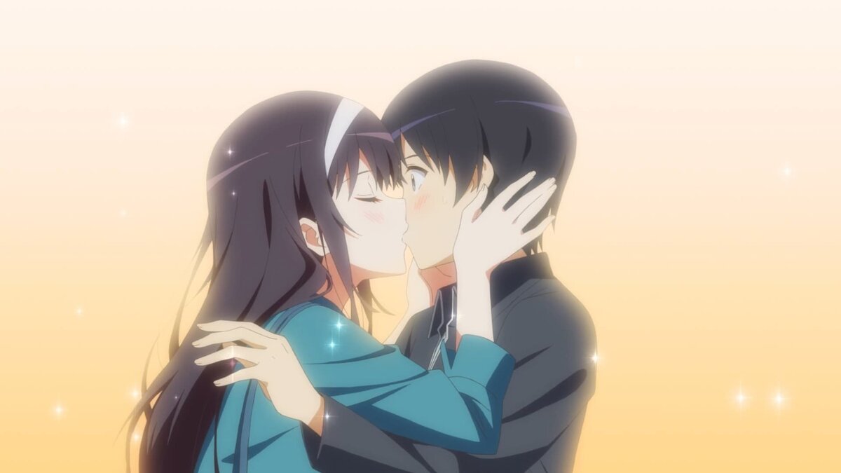 Моя девушка не только милая. Томоя аки и Утаха. Аниме Saenai Heroine no Sodatekata поцелуй. Утаха Касумигаока и Томоя аки. Утаха Касумигаока поцелуй