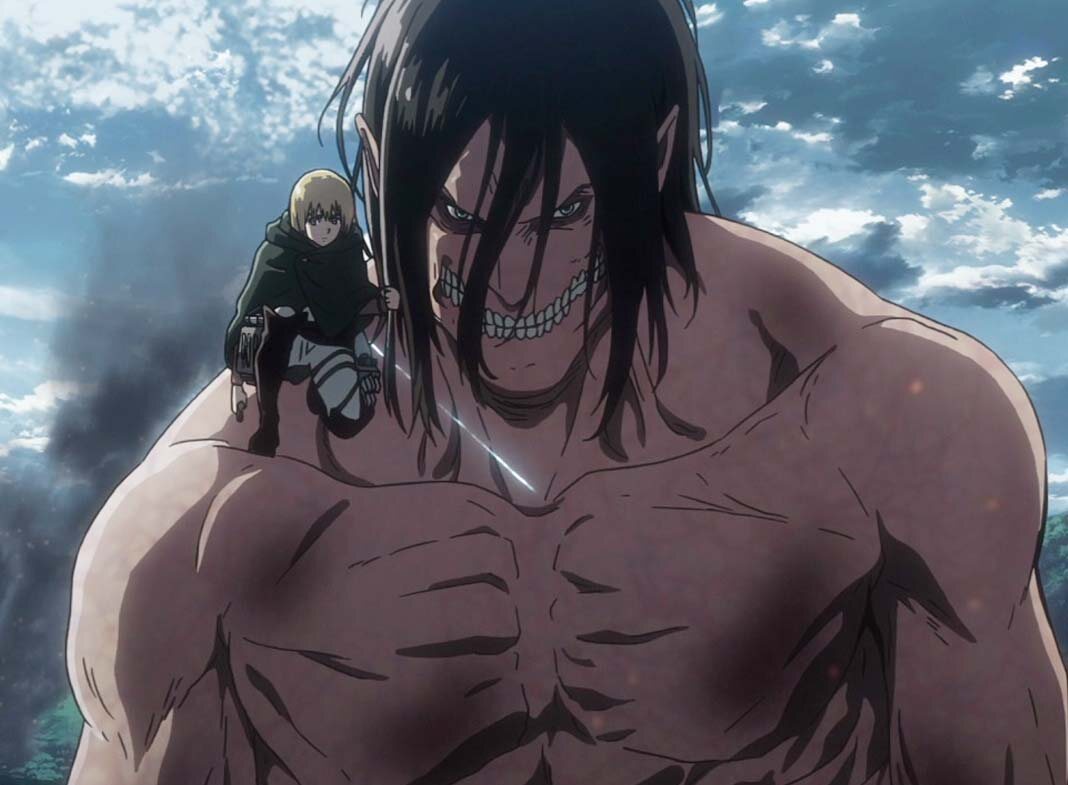 «Атака Титанов». Жанр - аниме, драма, боевик, фантастика, фэнтези. 