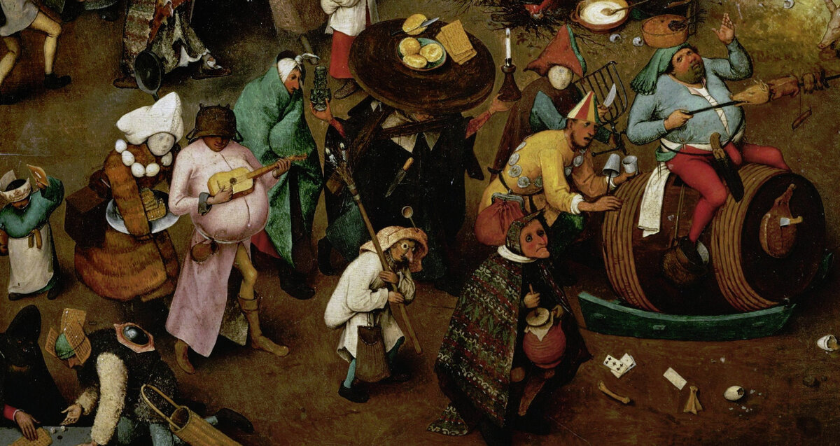 Питер Брейгель Старший. Битва Поста и Масленицы. 1559. Вена. Музей истории искусств. Фрагмент. Масленица со свитой