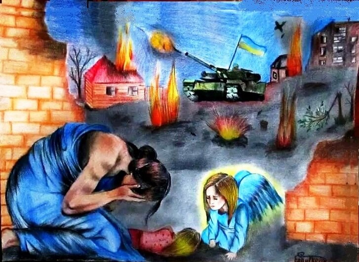 Рисунки под общим названием "Война глазами детей". Все они из свободного доступа. 