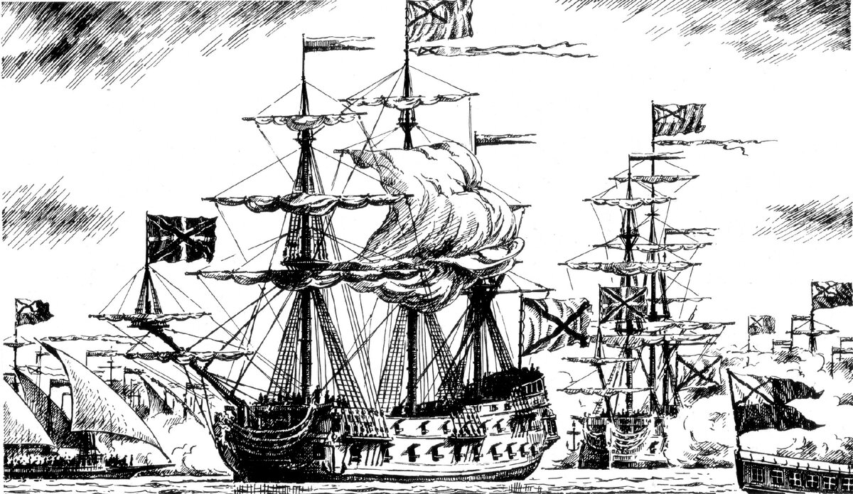 1710, 23 июня (4 июля) - В Неву вошел первый российский 50-пушечный линейный корабль «Выборг», построенный на Новоладожской верфи.