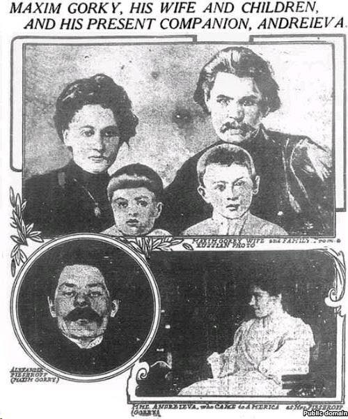 Картинка из американской прессы 1906 года: семья Горького и его "спутница" Андреева