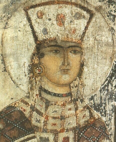 Царица Тамара (династия Багратионов). Фреска в пещерном монастырском комплексе Вардзиа.