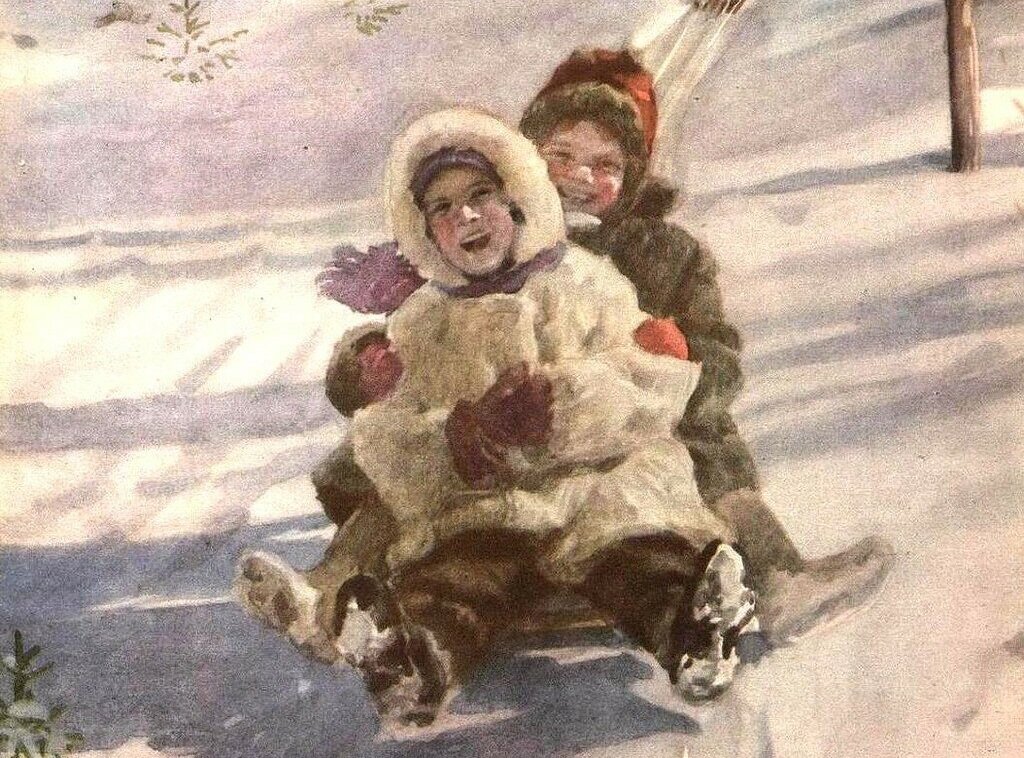 Открытка «Дай дорогу!», 1950-е. Художник Николай Жуков. Фоторепродукция из открытых источников. 