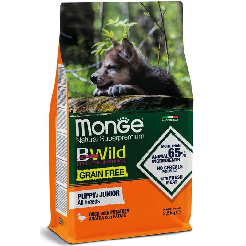 Корм для щенков MONGE BWild Grain Free беззерновой мясо утки с картофелем, код товара: ПР0051919
