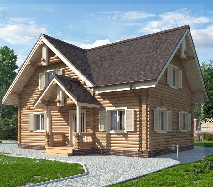Просторный деревянный дом из бревна для семьи. ПРОЕКТ ОЦБ 99-1