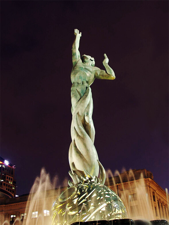 Это Фонтан бессмертия в Кливленде - очень символически нагруженное изваяние, но. как вам станет ясно позже, совершенно бессмысленное 