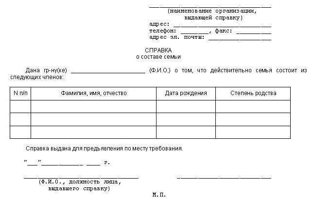 Образец заполнения сведения о составе семьи в детский сад
