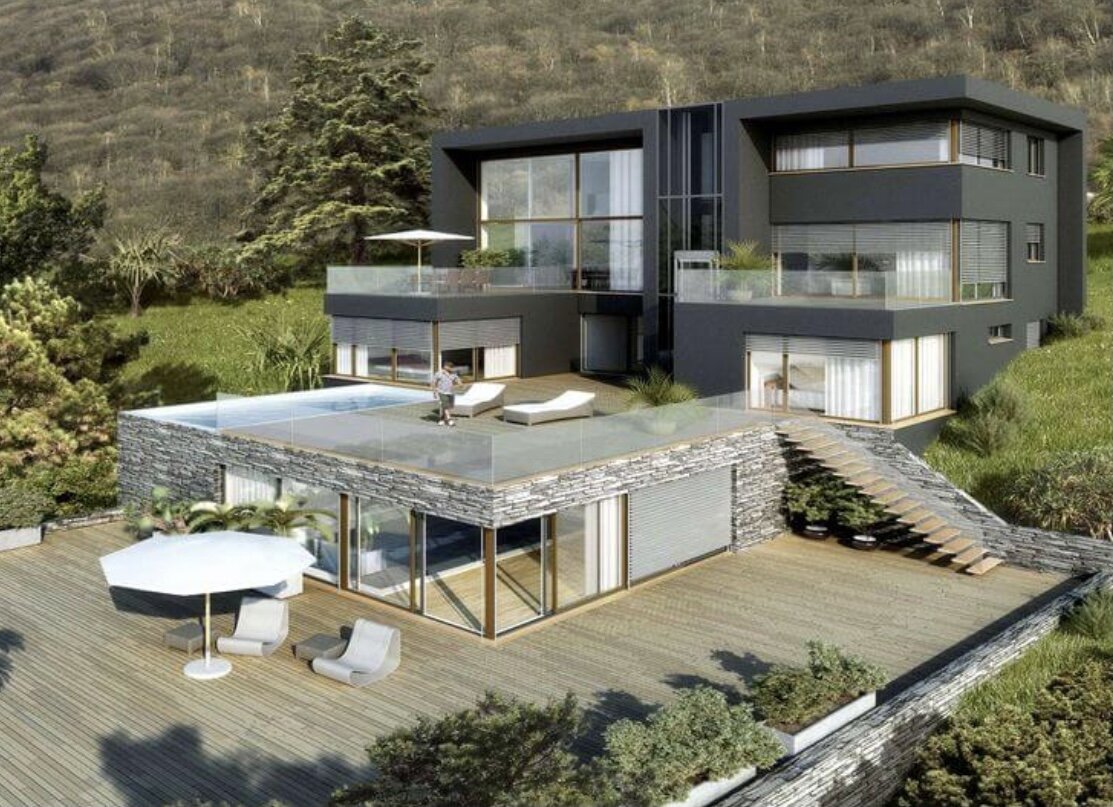 Самый дорогой дом в мире расположен в Швейцарии на берегу Цугского озера в предгорье Альп. Построила его компания «exklusivHAUS» по анонимному заказу. Руководил строительством архитектор Стюарт Хьюз. 
Несмотря на то, что размер участка составляет 2,5 га, сам дом по размеру относительно небольшой, его площадь равна 752 м2, терраса —  388 кв. м. и винные погреба – 245 кв. м.

Кроме этого, в нем есть еще подземный гараж, в котором поместятся 4 машины 8 комнат и огромный бассейн.