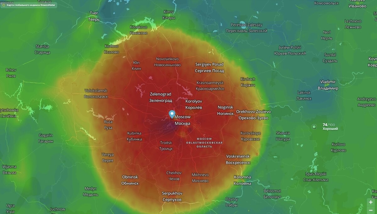 Загрязненность воздуха онлайн карта