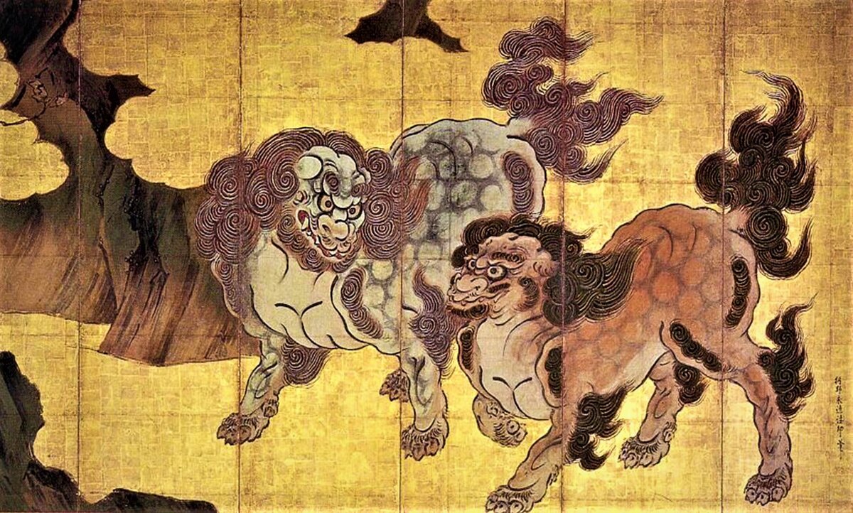 "2 китайских льва в облаках" Кано Эйтоку  