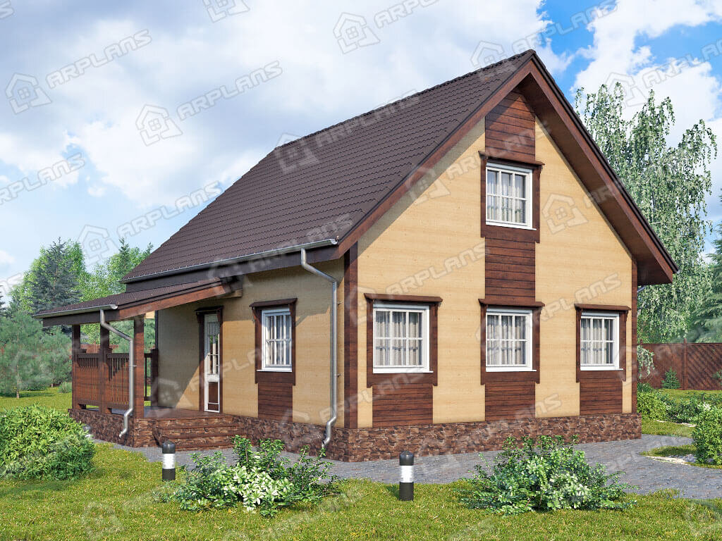 Фото 1 двухэтажного каркасного дома с 2 спальнями и террасой. Общая площадь 118 кв м. Источник arplans.ru Проект И-005