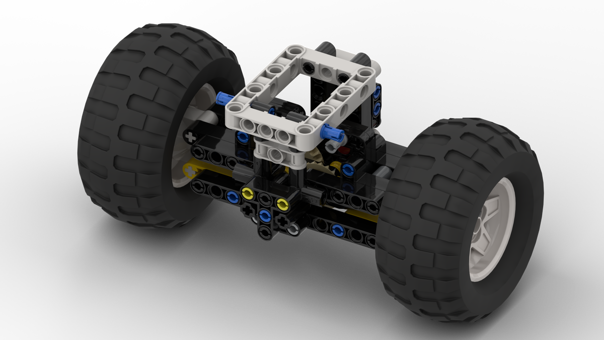 Вот фото этого моста. Из-за затруднения работы в редакторе по созданию инструкций я не ставил в изображение маленький серый мягкий амортизатор и не увеличивал наклон рычага. В реальности он намного больше. 