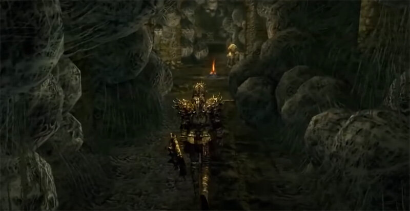 Главный персонаж в логове Прекрасной Госпожи в Dark Souls