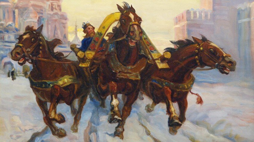 «На тройке по Красной площади. Древняя Русь». Художник Александр Соколов, 1960. Сергей Пятаков/Sputnik