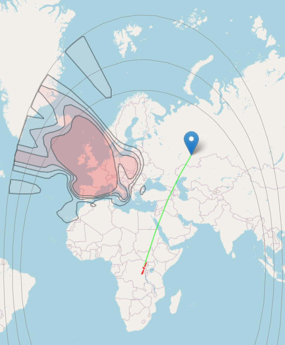 Карта излучения спутника Astra 2G