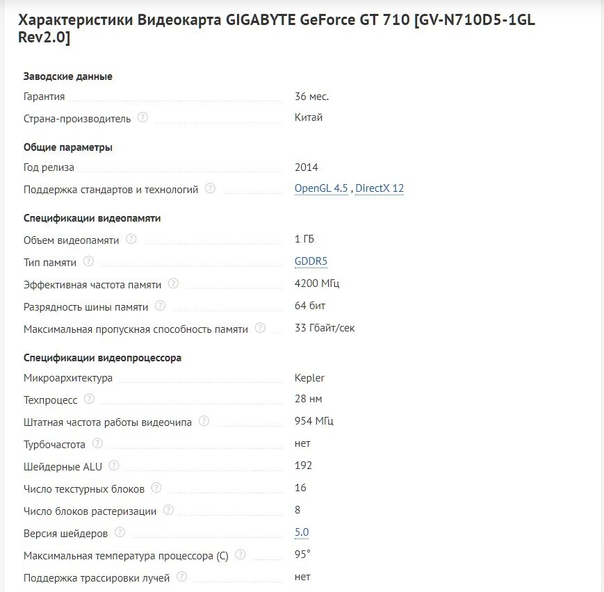 Характеристики GT710 