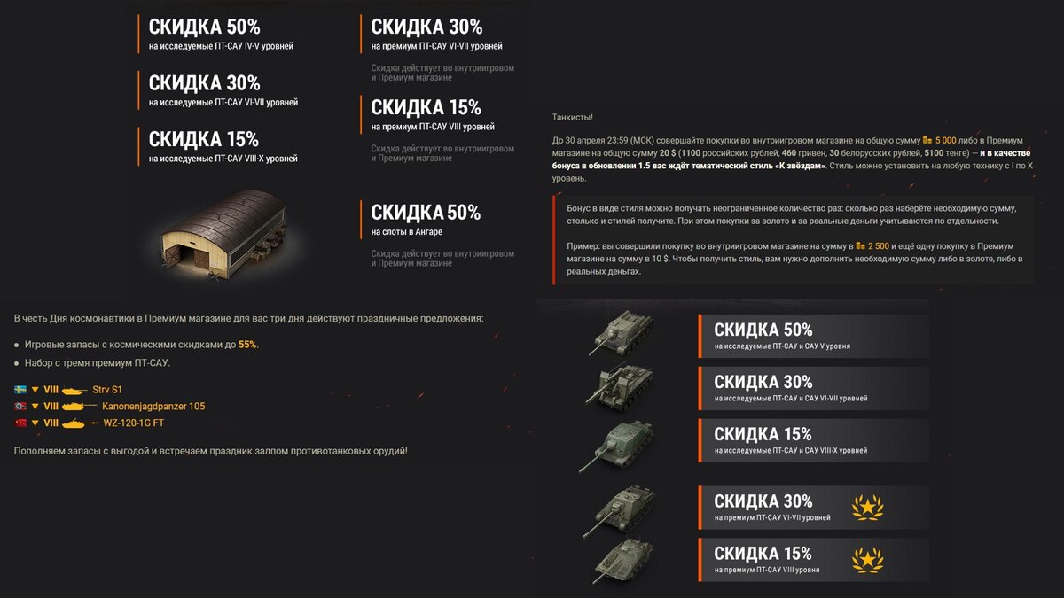 коллаж из акций на 12 апреля разных годов с официального сайта worldoftanks.ru